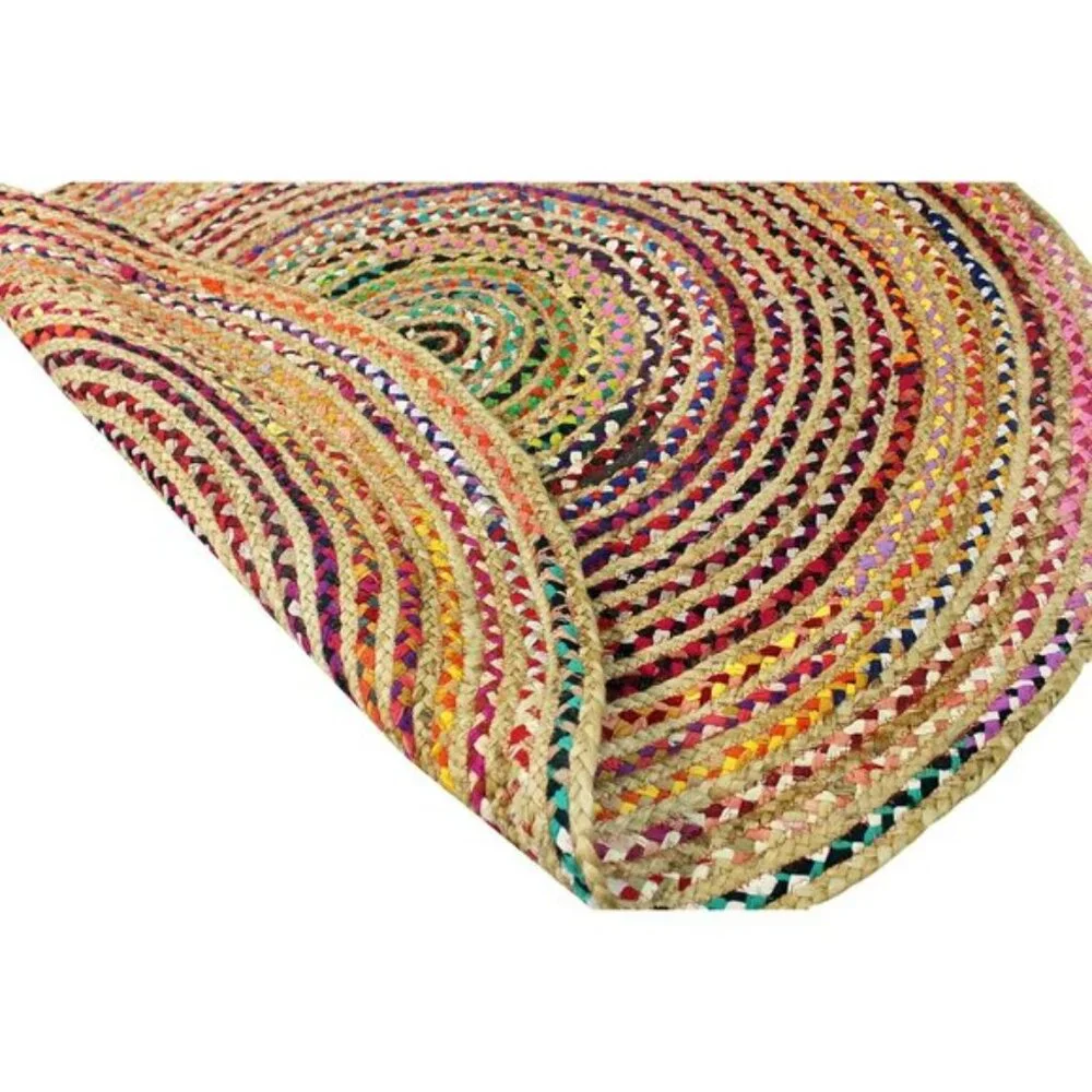 New 3ft Round Jute Cotton Chindi Rug, Boho Farmhouse Handwoven Reversible Mat